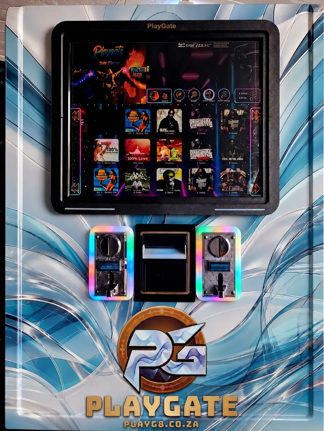 Ice Flow PlayGate jukebox, centred front view