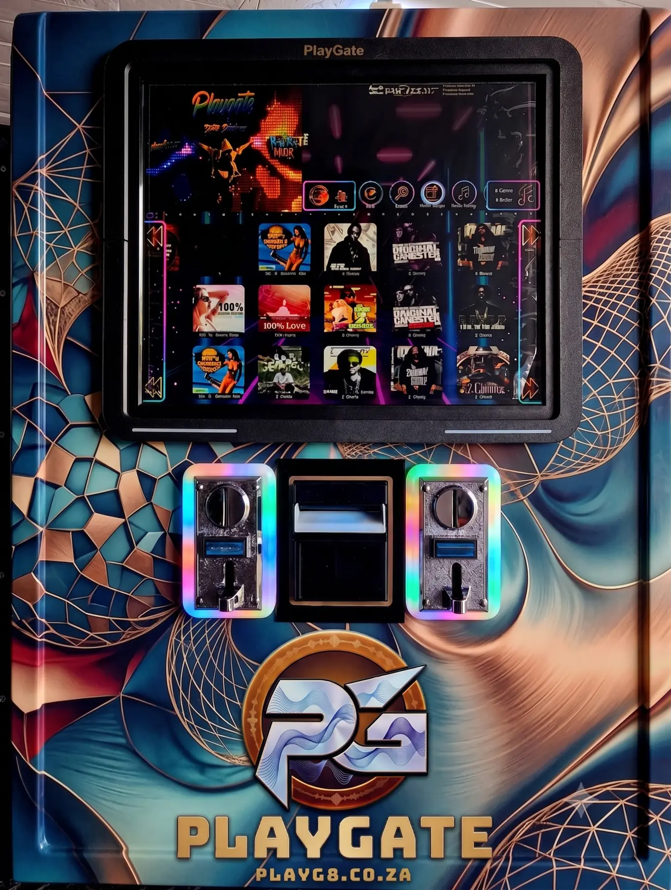 Indigo Loom PlayGate jukebox, centred front view