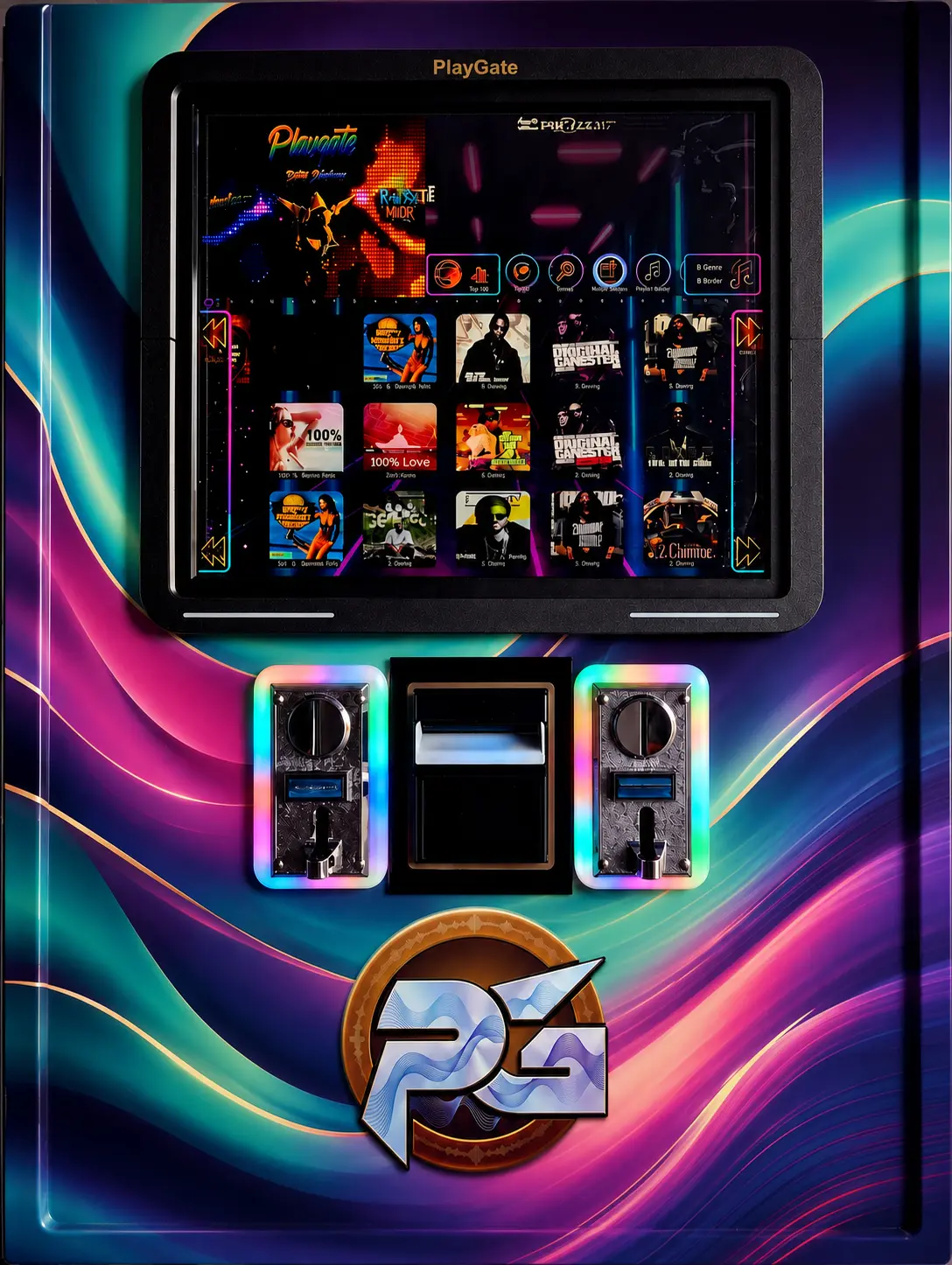 Blue Current PlayGate digital jukebox front view